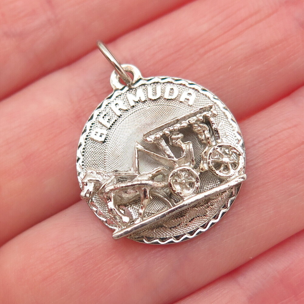 CREA 925 Sterling Silver Vintage Bermuda Carriage Mini Charm Pendant